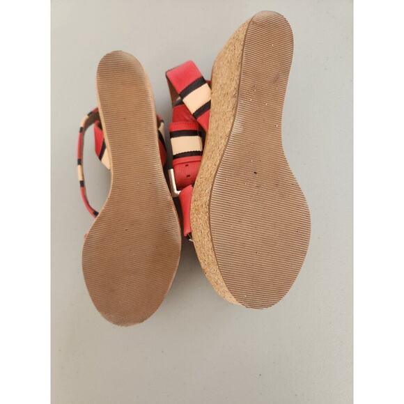 See By Chloe Size 35.5 'Patti' Tri-Tone Striped Leather Cork Wedge Sandals - Picture 5 of 14